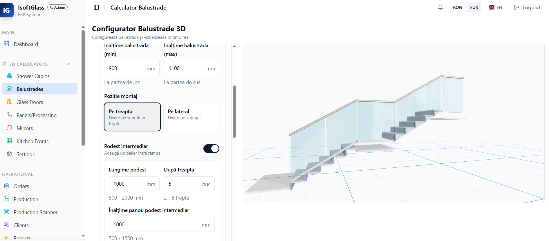 Configurator 3D balustradă scară