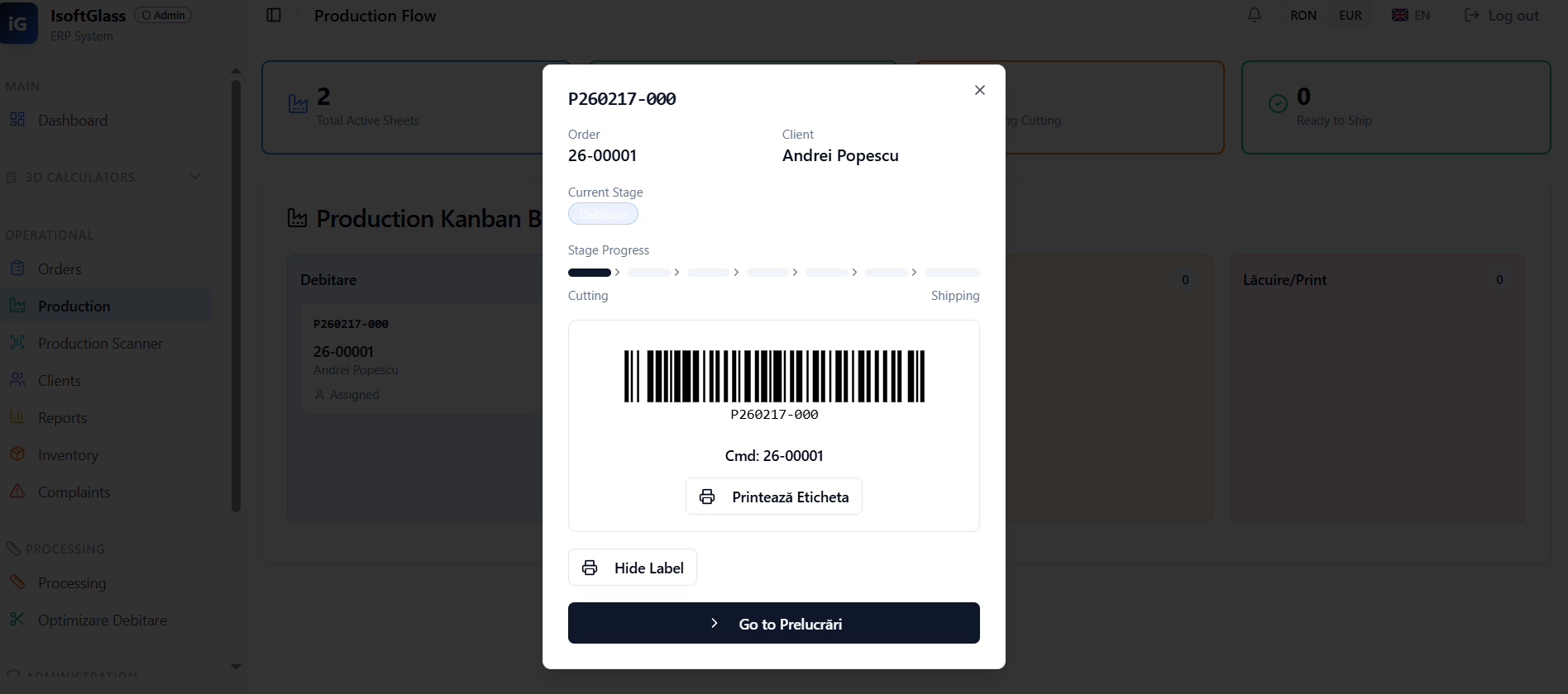 Cod de bare trasabilitate prelucrare