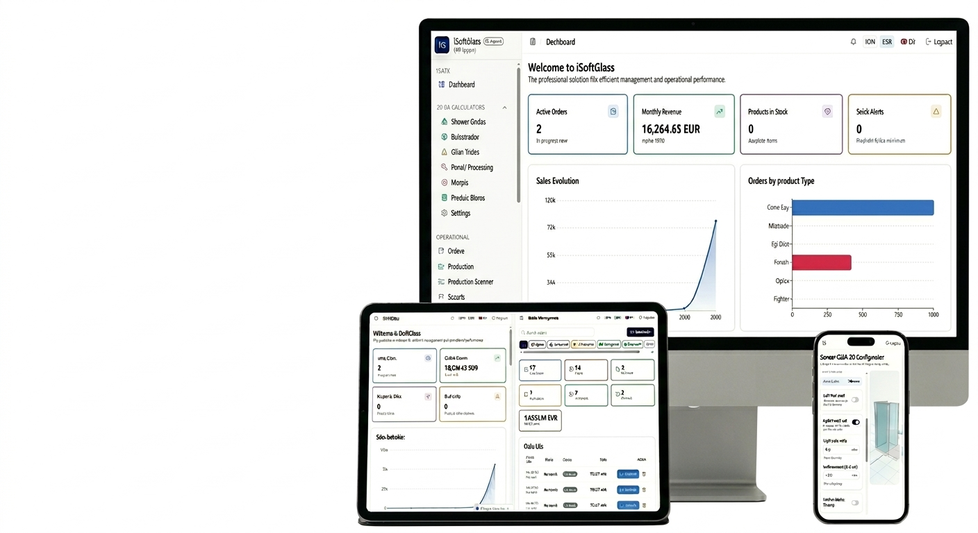iSoftGlass ERP Dashboard on multiple devices